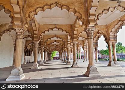 Many arches inside Red Fort, Agra, India