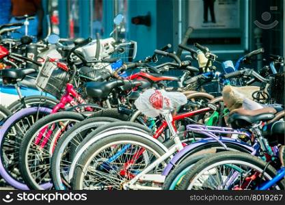 many bikes pile on street