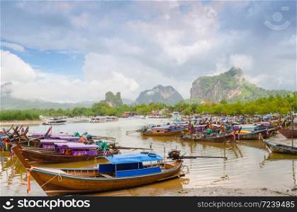 many boat in dock at Krabi, Thailand