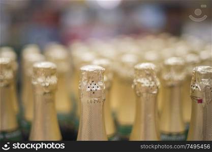 Many bottles of champagne in the store