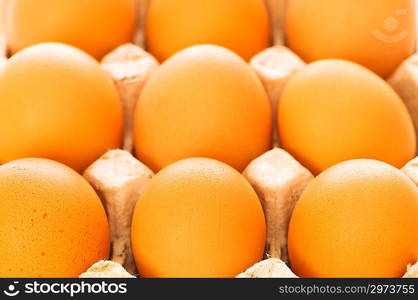 Many brown eggs in the basket - shallow DOF