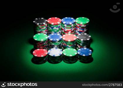 Many cards and casino chips