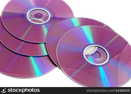 Many CD or DVD on a over white background