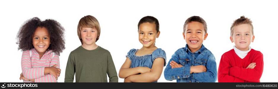 Many children looking at camera. Many children looking at camera isolated on a white background