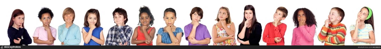 Many children thinking isolate on a white background