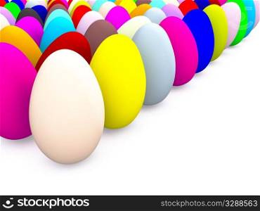many colored easter eggs. 3d