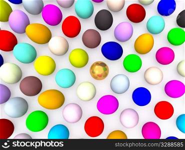 many colored easter eggs. 3d