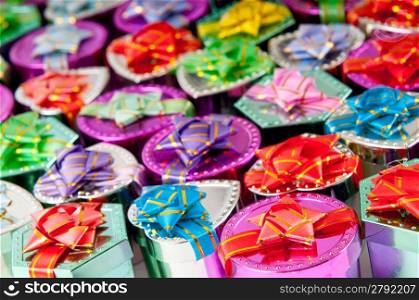 Many colourful gift boxes