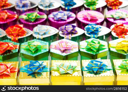 Many colourful gift boxes