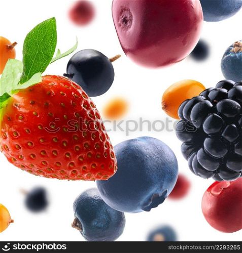 Many different berries in the form of a frame on a white background.. Many different berries in the form of a frame on a white background