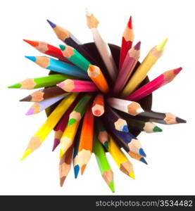 many different colored pencils with white background