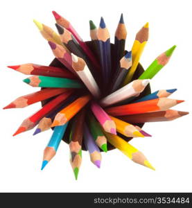 many different colored pencils with white background