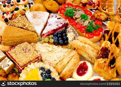 many different kinds of dessert - cakes, sweets and pies