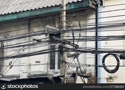Many electrical wires in Bangkok, Thailand