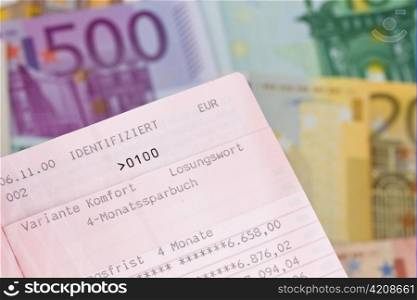 many euro bills with savings accounts. password in the savings account