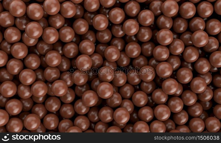 Many Flavour sweet delicious Chocolate milk sphere ball smooth realistic Background wallpaper, 3D illustration.