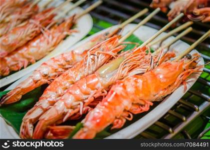 Many Grilled Red King Size Shrimps