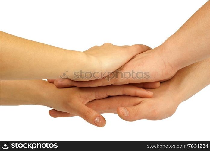 Many hands lying on top of each other