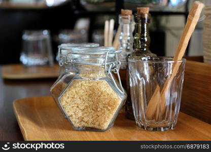 many kinds of sugar for coffee in the glass bottle