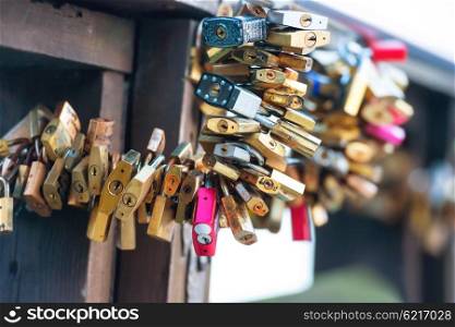 Many love locks on the bridge in Venice