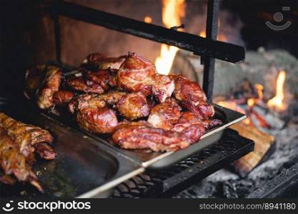 many meat baked on the grill