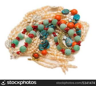 Many necklaces isolated on the white background
