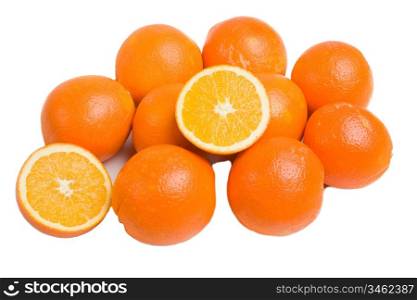 Many oranges on a over white background