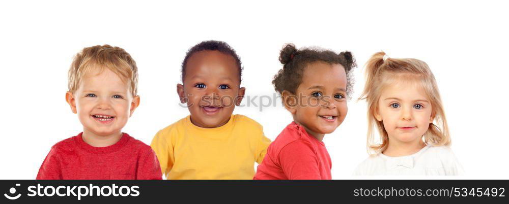 Many portraits of different children isolated on a white background