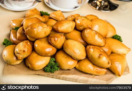 Many pots round and oval form on paper and wooden board