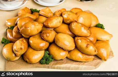 Many pots round and oval form on paper and wooden board