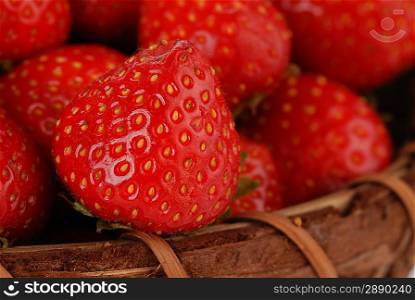 many red ripe strawberries. food background