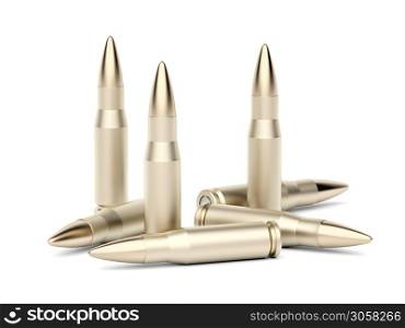 Many rifle bullets on white background