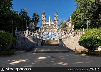 Many sets of stairs in the baroque staircase to the Santuario de Nossa Senhora dos Remedios church. Multiple sets of stairs to Our Lady of Remedies church above the city of Lamego