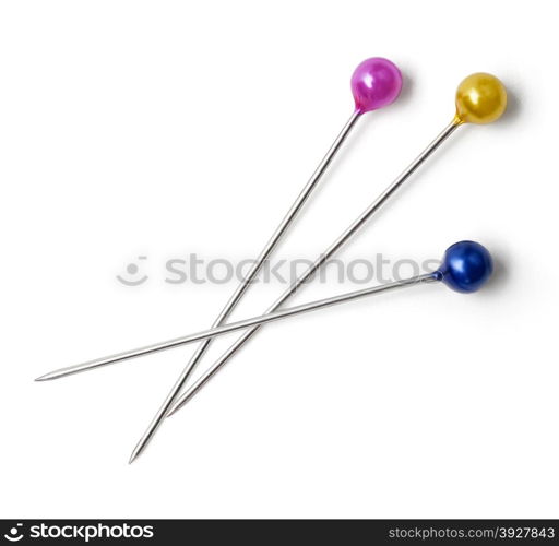 Many sewing push pins isolated on white background.with clipping path