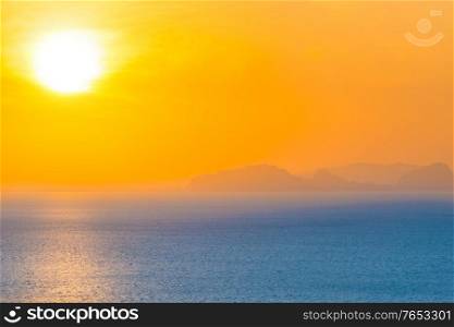Many small islands landscape on sunset sea with colorful sunset sky
