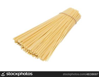 Many spaghetti prepared for cooking isolated on white background