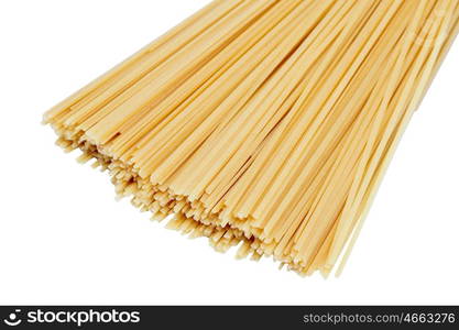 Many spaghetti prepared for cooking isolated on white background