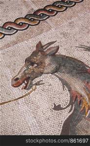 Many stones assembled to mosaic show drawing of donkey