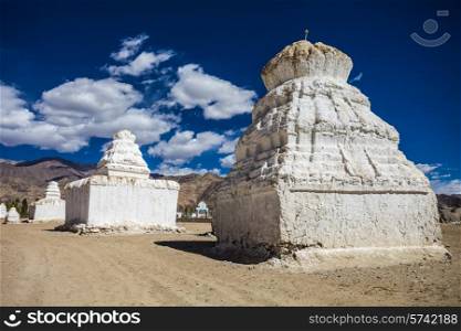 Many stupas near Shey Monastery in Ladakh, India.