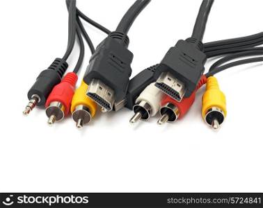 Many various cables of audio and video