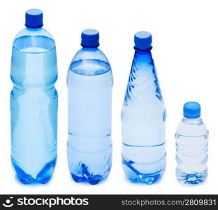 Many water bottles isolated on white