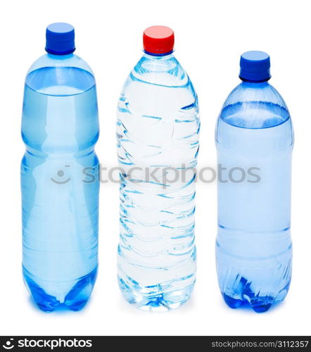 Many water bottles isolated on white