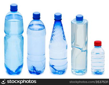 Many water bottles isolated on white