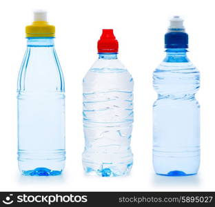 Many water bottles isolated on white