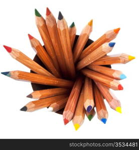 many wooden colored pencils with white background