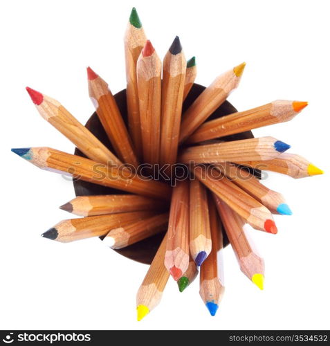 many wooden colored pencils with white background