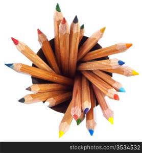 many wooden colored pencils with white background