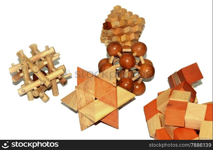 Many wooden logic toys
