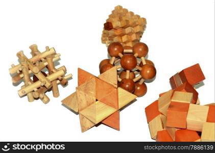 Many wooden logic toys