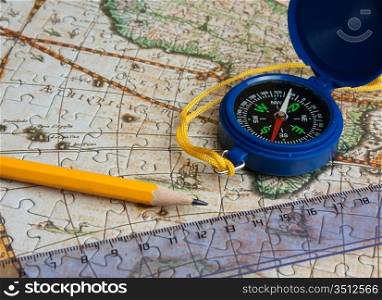 map and compass, still life